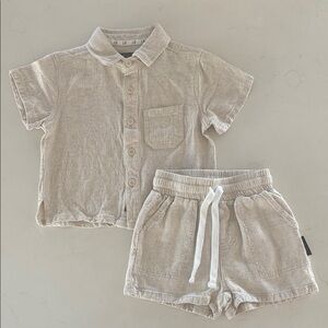 Little Bipsy Sand Linen Shirt and Shorts Set